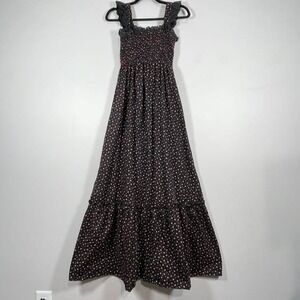 VTG Candi Jones Midi Dress Black Red Rose Cotton Ruffles Dark Romance Whimsigoth